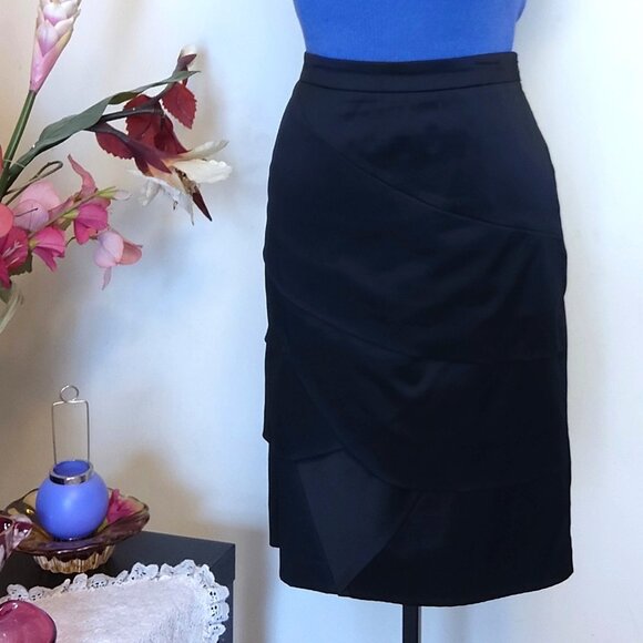 NWOT INFINITIF Women’s Black Multi Tiered Skirt Spring Fall Winter Knee Length - Picture 5 of 10